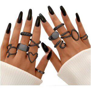 💫 Women Black Knuckle Ring 18KPlated Open Stacking Adjustable Chunky Rings Gift